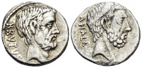 M. Junius Brutus, 54 BC. Denarius (Silver, 16.5 mm, 4.02 g, 4 h), Rome. BRVTVS Bearded head of the Consul L. Junius Brutus to right. Rev. AHALA Bearde...