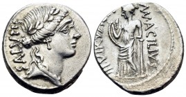 Man. Acilius Glabrio, 49 BC. Denarius (Silver, 18.5 mm, 4.03 g, 12 h), Rome. SALVTIS Large aureate head of Salus to right. Rev. MN ACILIVS III VIR VAL...