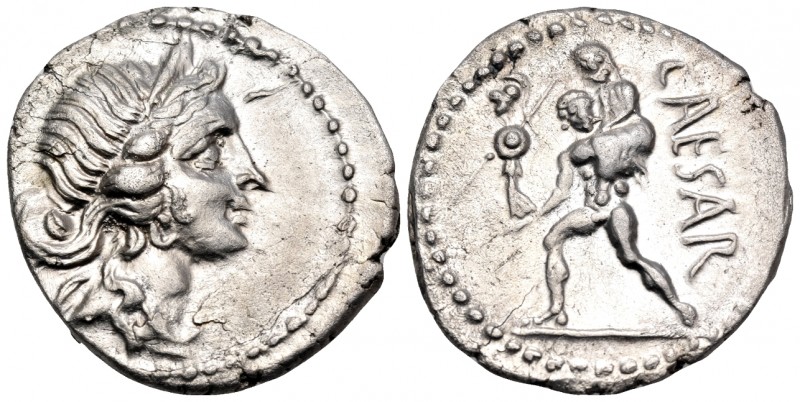 Julius Caesar, late 48-47 BC. Denarius (Silver, 19.5 mm, 3.70 g, 7 h), military ...