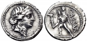 Julius Caesar, late 48-47 BC. Denarius (Silver, 18 mm, 3.54 g, 7 h), military mint traveling with Caesar in North Africa. Diademed head of Venus to ri...