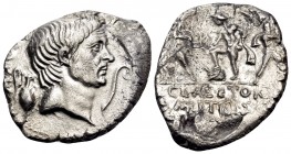 Sextus Pompey, 37-36 BC. Denarius (Silver, 20 mm, 3.49 g, 4 h), military mint in Sicily. [MAG · PIVS · IMP · ITER] Bare head of Pompeius Magnus to rig...