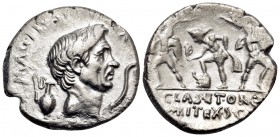 Sextus Pompey, 37-36 BC. Denarius (Silver, 18.5 mm, 3.53 g, 2 h), military mint in Sicily. MAG · PIVS · I[MP · ITE]R Bare head of Pompeius Magnus to r...
