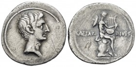 Augustus, 27 BC-AD 14. Denarius (Silver, 21 mm, 3.52 g, 9 h), Rome, 29 BC. Bare head of Octavian to right. Rev. CAESAR DIVI F to left and right of nak...
