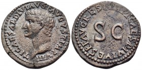 Tiberius, 14-37. As (Copper, 26.5 mm, 11.55 g, 6 h), restitution issue, struck under Titus, Rome, 80-81. TI CAESAR DIVI AVG F AVGVST IMP VIII Bare hea...
