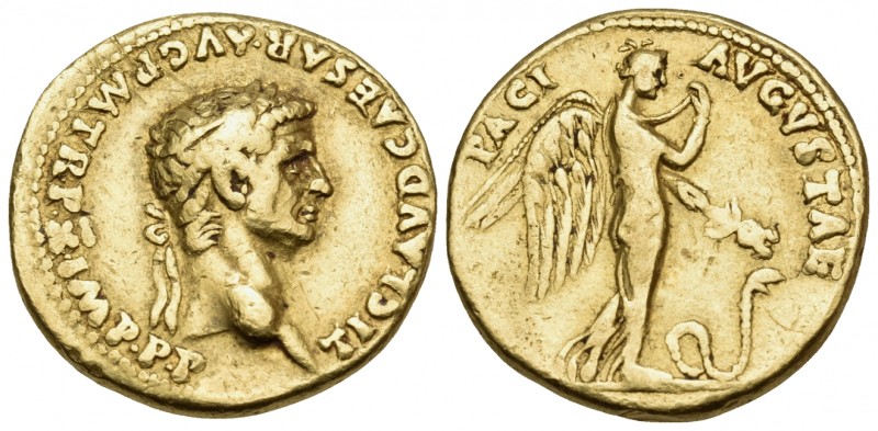 Claudius, 41-54. Aureus (Gold, 20 mm, 7.78 g, 3 h), Rome, 50-51. TI CLAVD CAESAR...