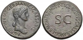 Agrippina Senior, died 33. Sestertius (Orichalcum, 35 mm, 27.46 g, 6 h), struck under Claudius, Rome, 50-54. AGRIPPINA M F GERMANICI CAESARIS Draped b...