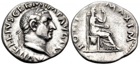 Vitellius, 69. Denarius (Silver, 18 mm, 3.14 g, 6 h), Rome, struck late April-20 December 69. A VITELLIVS GERM IMP AVG TR P Laureate head of Vitellius...