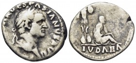 Vespasian, 69-79. Denarius (Silver, 17 mm, 3.30 g, 6 h), Rome, 70. IMP CAESAR VESPASIANVS AVG Laureate head of Vespasian to right. Rev. IVDAEA Judaea ...