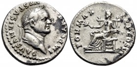 Vespasian, 69-79. Denarius (Silver, 19 mm, 2.96 g, 6 h), Rome, 75. IMP CAESAR VESPASIANVS AVG Laureate head of Vespasian to right. Rev. PON MAX TR P C...