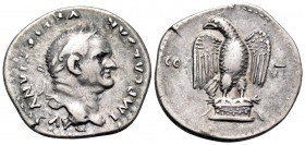 Vespasian, 69-79. Denarius (Silver, 19 mm, 3.51 g, 7 h), Rome, 76. IMP CAESAR VESPASIANVS AVG Laureate head of Vespasian to right. Rev. COS - VII Eagl...