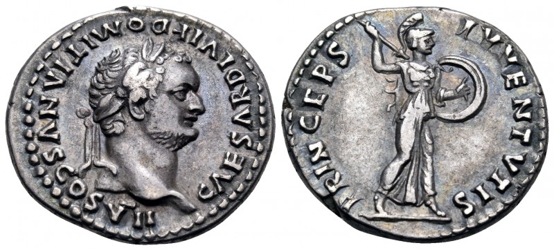 Domitian, as Caesar, 69-81. Denarius (Silver, 18 mm, 3.34 g, 6 h), Rome, under T...