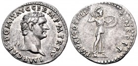 Domitian, 81-96. Denarius (Silver, 20 mm, 3.55 g, 6 h), Rome, 86. IMP CAES DOMIT AVG GERM P M TR P V Laureate head of Domitian to right. Rev. IMP XI C...