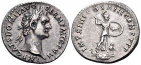 Domitian, 81-96. Denarius (Silver, 20 mm, 3.55 g, 6 h), Rome, 87. IMP CAES DOMIT AVG GERM P M TR P VII Laureate head of Domitian to right. Rev. IMP XI...