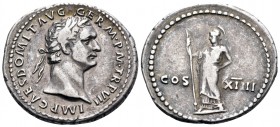 Domitian, 81-96. Denarius (Silver, 20.5 mm, 3.46 g, 6 h), Rome, 88. IMP CAES DOMIT AVG GERM P M TR P VII Laureate head of Domitian to right. Rev. COS ...