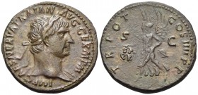 Trajan, 98-117. As (Copper, 28 mm, 10.67 g, 6 h), Rome, 101-102. IMP CAES NERVA TRAIAN AVG GERM P M Laureate head of Trajan to right, with slight drap...
