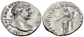 Trajan, 98-117. Denarius (Silver, 18.5 mm, 3.42 g, 6 h), Rome, circa 110. IMP TRAIANO AVG GE[R DAC P] M TR P Laureate bust of Trajan to right, slight ...