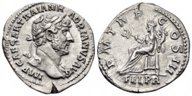 Hadrian, 117-138. Denarius (Silver, 19 mm, 3.31 g, 6 h), Rome, c. late 120-121. IMP CAESAR TRAIAN HADRIANVS AVG Laureate head of Hadrian to right, wit...