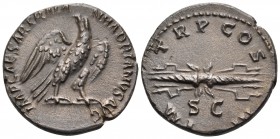 Hadrian, 117-138. Quadrans (Copper, 18 mm, 3.14 g, 5 h), Rome, 121-122. IMP CAESAR TRAIAN HADRIANVS AVG Eagle, with spread wings, standing right, his ...