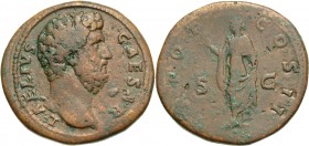 Aelius, Caesar, 136-138. Sestertius (Orichalcum, 33 mm, 24.29 g, 6 h), Rome, 137. L AELIVS CAESAR Bare head of Aelius to right. Rev. TR POT COS II / S...