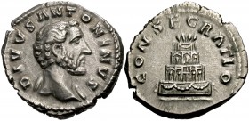 Divus Antoninus Pius, died 161. Denarius (Silver, 18 mm, 3.47 g, 6 h), Consecration issue, struck under Marcus Aurelius and Lucius Verus, Rome, 161. D...