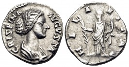 Crispina, Augusta, 178-182. Denarius (Silver, 18 mm, 3.04 g, 6 h), struck under Commodus, Rome. CRISPINA AVGVSTA Draped bust of Crispina to right. Rev...