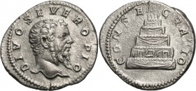 Divus Septimius Severus, died 211. (Silver, 19.5 mm, 3.29 g, 6 h), struck under his son, Caracalla, Rome, 211-217. DIVO SEVERO PIO Bare head of Septim...