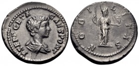 Geta, As Caesar, AD 198-209. Denarius (Silver, 19 mm, 3.17 g, 6 h), Rome, 200-202. P SEPT GETA CAES PONT Draped bust of Geta to right. Rev. NOBI-LITAS...