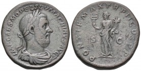 Macrinus, 217-218. Sestertius (Orichalcum, 31 mm, 23.53 g, 12 h), Rome, 217. IMP CAES M OPEL SEV MACRINVS AVG Laureate, draped and cuirassed bust of M...