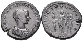 Diadumenian, as Caesar, 217-218. Sestertius (Orichalcum, 31 mm, 25.66 g, 1 h), Rome. [M] OPEL ANTONINVS DIADVMENIANVS CAES Bare-headed, draped and cui...