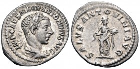 Elagabalus, 218-222. Denarius (Silver, 21 mm, 2.77 g, 6 h), Rome, 218. IMP CAES M AVR ANTONINVS AVG Laureate and draped bust of Elagabalus to right. R...