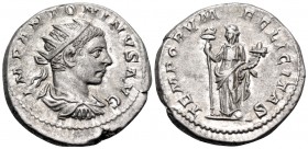 Elagabalus, 218-222. Antoninianus (Silver, 21.5 mm, 5.41 g, 10 h), Rome, 219-220. IMP ANTONINVS AVG Radiate and draped bust of Elagabalus to right. Re...