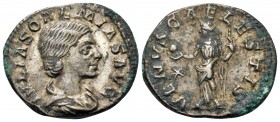 Julia Soaemias, Augusta, 218-222. Denarius (Silver, 19 mm, 3.09 g, 6 h), daughter of Julia Maesa and mother of Elagabalus, Rome, 220-222. IVLIA SOAEMI...