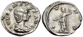 Julia Maesa, Augusta, 218-224/5. Denarius (Silver, 19 mm, 2.79 g, 7 h), grandmother of Elagabalus, Rome, 218-220. IVLIA MAESA AVG Draped bust of Julia...