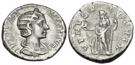 Julia Mamaea, Augusta, 222-235. Denarius (Silver, 18 mm, 3.80 g, 1 h), struck under Severus Alexander, Rome, 231. IVLIA MA-MAEA AVG Diademed and drape...