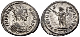 Probus, 276-282. Antoninianus (Billon, 23 mm, 3.45 g, 1 h), Rome, 2nd officina, 281. PROB-VS P F AVG Radiate and cuirassed bust of Probus to right. Re...