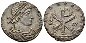 Constantius II, 337-361. Centenionalis (Bronze, 22.5 mm, 5.72 g, 5 h), Treveri, 2nd officina, 353. D N C[ONSTAN]-TIVS P F AVG Diademed, draped and cui...