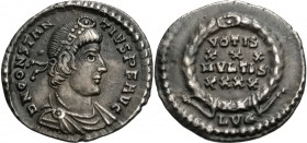 Constantius II, 337-361. Siliqua (Silver, 17 mm, 2.01 g, 6 h), Lugdunum, 360-361. D N CONSTAN-TIVS P F AVG Pearl-diademed, draped and cuirassed bust o...