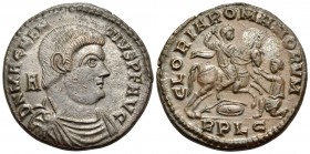 Magnentius, 350-353. Centenionalis (Bronze, 22 mm, 5.50 g, 11 h), Lugdunum, 1st officina. D N MAGNENTIVS P F AVG Bare-headed, draped and cuirassed bus...