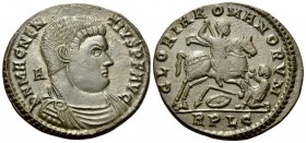 Magnentius, 350-353. Centenionalis (Bronze, 25 mm, 6.13 g, 12 h), Lugdunum, 1st officina, 350. D N MAGNENTIVS P F AVG Bare-headed, draped and cuirasse...