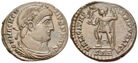 Magnentius, 350-353. Centenionalis (Bronze, 23 mm, 5.48 g, 6 h), Arelate, 2nd officina, 351. D N MAGNEN-TIVS P F AVG Diademed, draped and cuirassed bu...