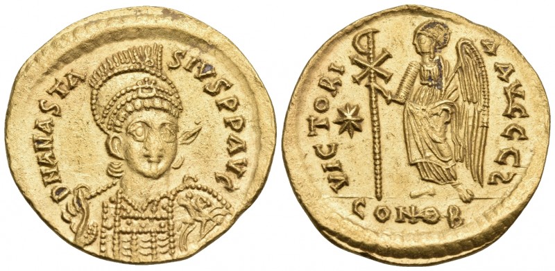 Anastasius I, 491-518. Solidus (Gold, 10.5 mm, 4.45 g, 7 h), Constantinople, 6th...