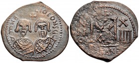 Revolt of the Heraclii, 608-610. 40 Nummia or Follis (Bronze, 31.5 mm, 10.44 g, 6 h), Alexandria, 1st officina, Indictional year XIIII = 610. dmN E[RA...