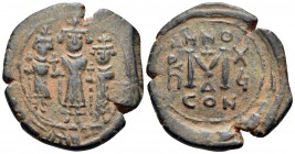Heraclius, with Martina and Heraclius Constantine, 610-641. 40 Nummia or Follis (Bronze, 24 mm, 6.41 g, 6 h), Constantinople, 4th officina, regnal yea...