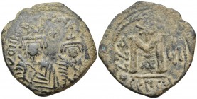 Heraclius, with Heraclius Constantine, 610-641. Follis (Bronze, 31.5 mm, 12.43 g, 12 h), Seleucia Isauriae, 1st officina (A), regnal year 7 = 616-617....