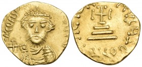 Constans II, 641-668. Solidus (Gold, 18.5 mm, 4.43 g, 5 h), pseudo imperial coinage, a very early Arab-Byzantine imitation (?). N COHSTAN-TINV Crowned...