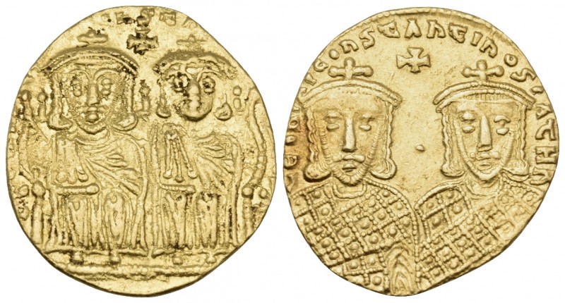 Constantine VI, with Leo III, Constantine V, and Leo IV, 780-797. Solidus (Gold,...