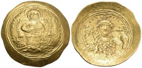 Constantine IX Monomachus, 1042-1055. Histamenon nomisma (Gold, 27 mm, 4.44 g, 5 h), Constantinople. +IhS XIS REX RESnAnTIhM Christ Pantokrator seated...
