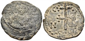 Nicephorus Basilacius, usurper, 1078. Follis (Bronze, 26 mm, 4.05 g, 5 h). IC - XC Nimbate facing bust of Christ Pantokrator. Rev. C - B / N - B Jewel...