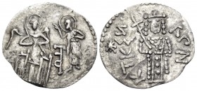Matthew Asen Cantacuzene, 1353-1357. Half Basilikon (Silver, 15 mm, 0.47 g, 12 h), Adrianopole (?), c. 1352. St. Michael on left, within city walls, h...