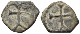 ARMENIA, Cilician Armenia. Baronial (?). Circa 11th-12th century. Pogh (Bronze, 15 mm, 1.27 g, 6 h). Cross pattée with supports at base; globe below b...